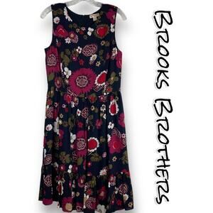 Brooks Brothers Retro Floral Ruffle Fit and Flare Dress Navy Womens Size 6